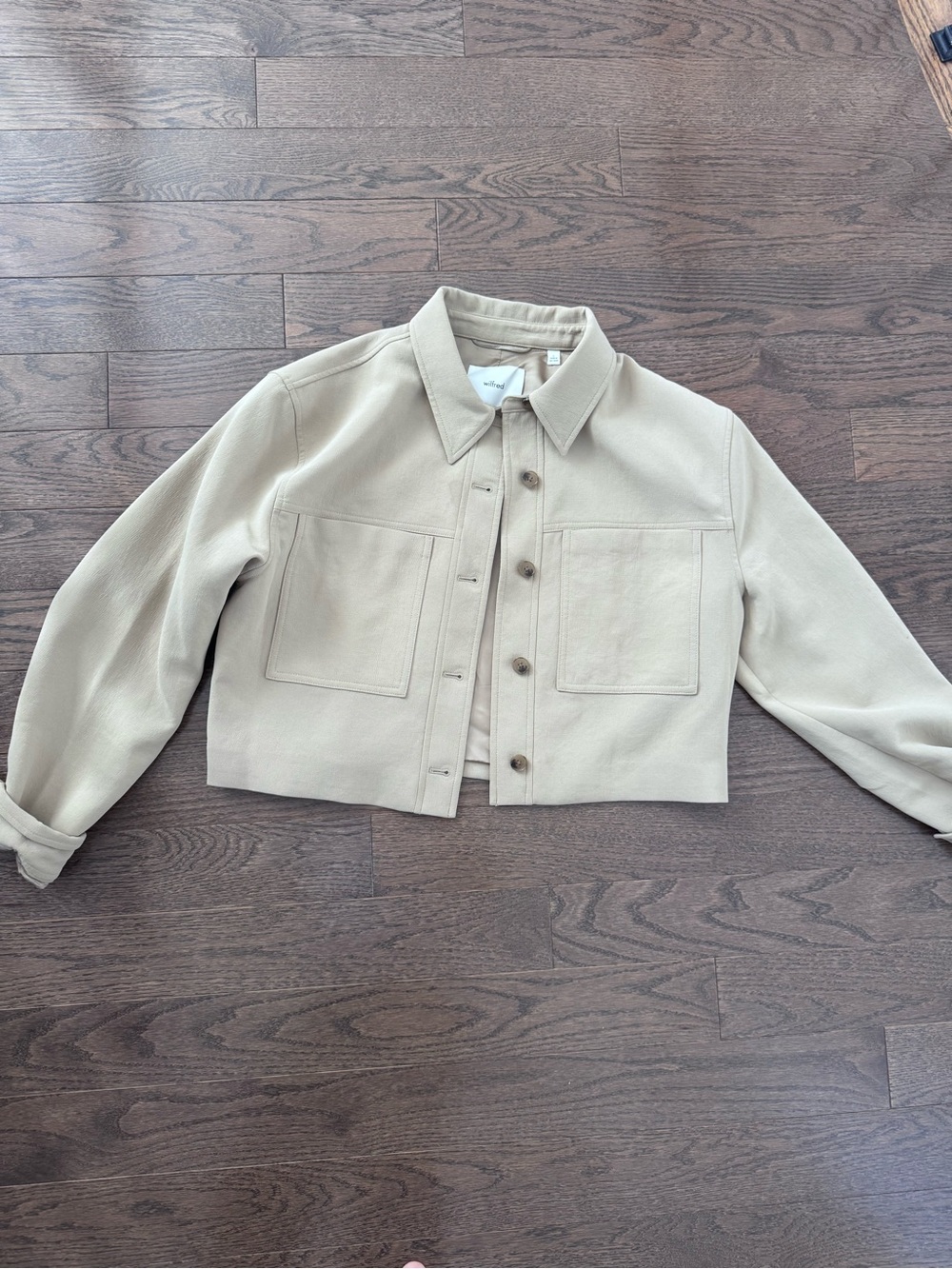 Wilfrid Aritzia Cropped Women's Beige Jacket - Classic Collared Coat